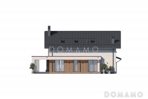 Проект кирпичного двухэтажного дома с гаражом, навесом и террасой / Фасад 3