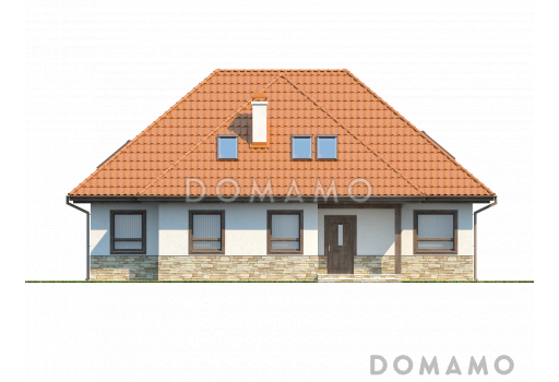 Проект классического мансардного дома из кирпича с необычной планировкой второго этажа / Фасад 1