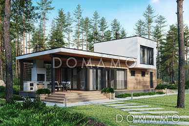 Проект дома с одной спальней на втором этаже, парной, душевой и крытой террасой с барбекю