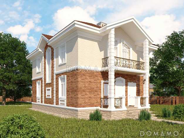 Проект двухэтажного коттеджа с террасой для узкого участка