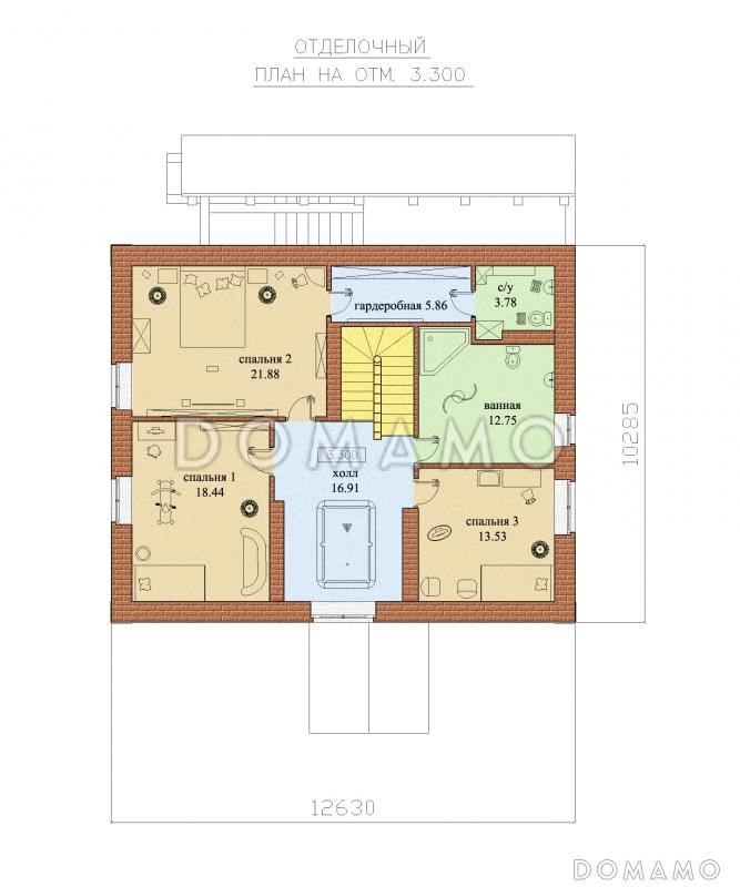 Проект дома с мансардным и цокольным этажами / План мансардного этажа