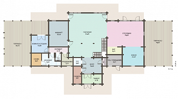 Проект дома из клееного бруса с двумя огромными террасами / План 1 этажа
