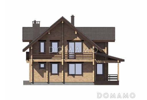 Проект двухэтажного дома из бруса с масштабной крытой террасой / Фасад 4