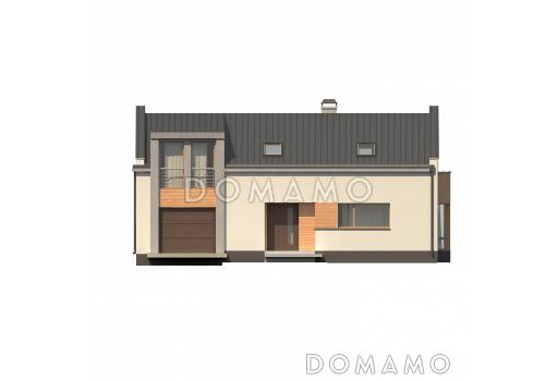 Проект современного мансардного дома из газобетона с четырьмя комнатами, эркером и одноместным гаражом / Фасад 3