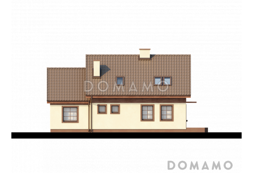 Проект одноэтажного мансардного дома из газобетона с гаражом и тремя спальнями / Фасад 2