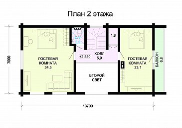 Проект деревянного дома с мини-кухней / План мансардного этажа