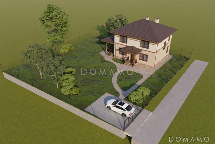 Проект двухэтажного дома с тремя спальнями на втором этаже и спальней на первом этаже