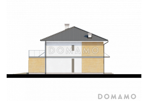 Проект двухэтажного дома из кирпича, адаптированный для сейсмозоны с четырьмя спальнями и удлинённым двухместным гаражом / Фасад 1