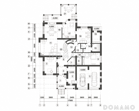 Проект просторного и светлого двухэтажного дома для большой семьи  / План 1 этажа