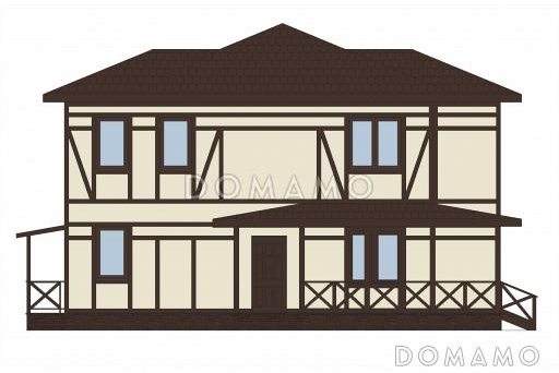 Проект двухэтажного дома из кирпича в стиле фахверк / Фасад 1