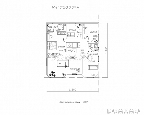 Двухэтажный дом с двумя эркерами / План 2 этажа