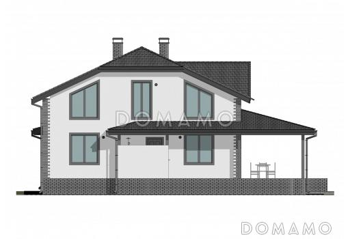 Проект мансардного дома с сауной, летним душем и большой крытой террасой / Фасад 4