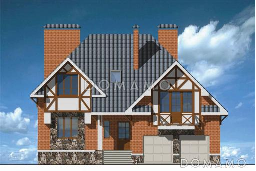 Проект дома из кирпича с облицовкой стен в стиле фахверк / Фасад 2