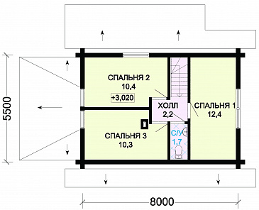 Проект компактного, деревянного дома с тремя спальнями и просторной гостинной / План мансардного этажа