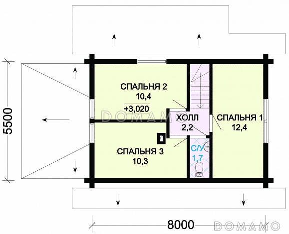 Проект компактного, деревянного дома с тремя спальнями и просторной гостинной / План мансардного этажа