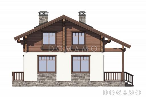 Проект дома с террасой, двумя спальнями на первом этаже, гостиной с кухней-столовой / Фасад 3