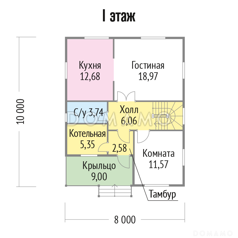 Проект стильного дома из клееного бруса с балконом / План 1 этажа