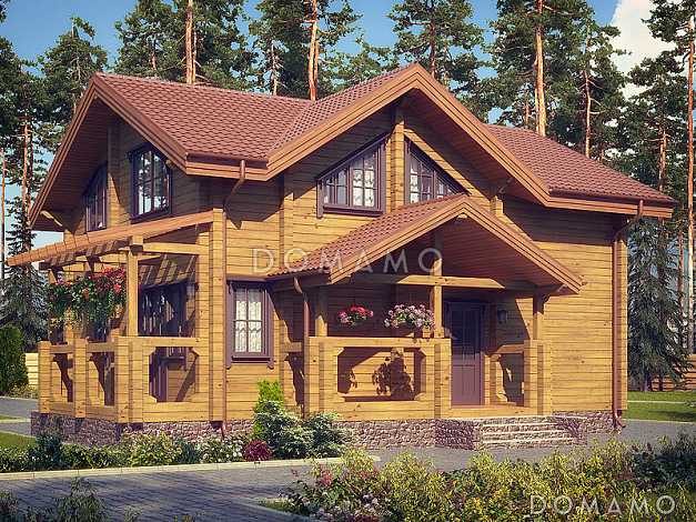 Проект двухэтажного дома из клееного бруса с санузлом в каждой спальной комнате