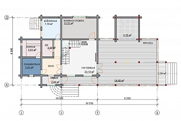 Проект дома с просторной верандой с панорамными окнами / План 1 этажа