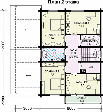 Проект деревянного дома с мансардой и навесом для машины / План мансардного этажа