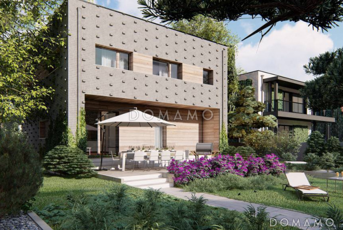 Проект дома с подземным гаражом, кабинетом, светлой дневной зоной, спальнями на втором этаже с гардеробными