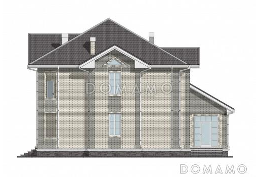 Проект двухэтажного дома с эркерной гостиной, камином и крытой террасой / Фасад 1