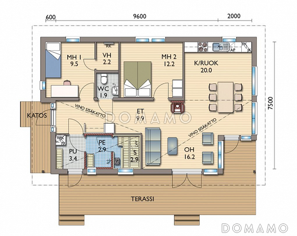 Проект одноэтажного дома с небольшими спальнями / План 1 этажа