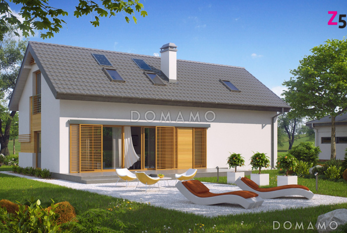 Проект одноэтажного дома с мансардным этажом из кирпича с четырьмя спальнями, кабинетом и и гаражом