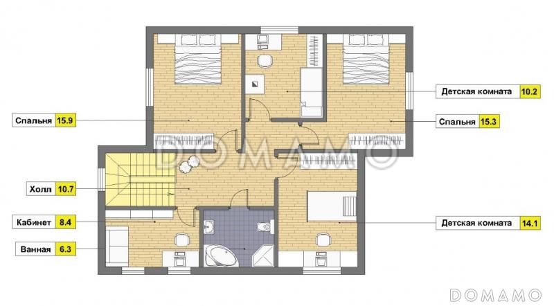 Проект двухэтажного дома из кирпича в стиле фахверк / План 2 этажа