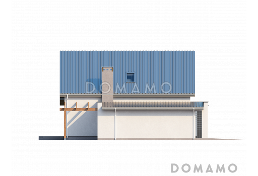 Проект современного одноэтажного мансардного дома из газобетона с тремя комнатами, угловой террасой и гаражом / Фасад 2