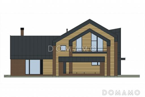 Проект каркасного дома в стиле барнхаус с мастер-спальней, СПА зоной и одноместным автонавесом / Фасад 2