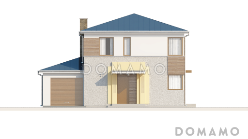 Проект современного двухэтажного дома из кирпича с тремя спальнями и пристроенным гаражом / Фасад 3