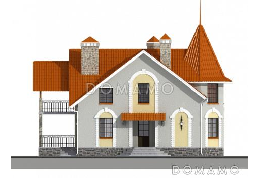 Проект дома из газобетона с башней / Фасад 1