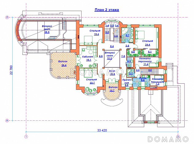 Проект кирпичного дома с бассейном / План 2 этажа
