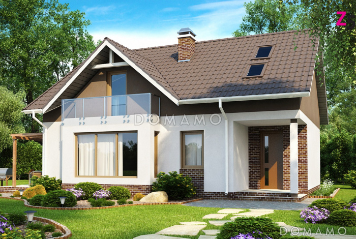 Проект одноэтажного мансардного дома из кирпича с кабинетом на первом этаже