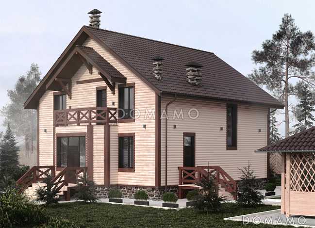 Проект деревянного дома с 3 спальнями и кабинетом на мансарде, гостевой комнатой и просторной дневной зоной