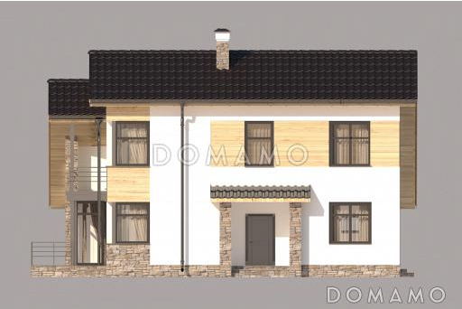 Проект дома с парной, террасой по длине дома, спальней на первом этаже, спортзалом / Фасад 2