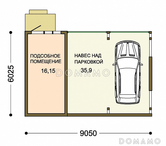 Проект гаража на две машины с хозблоком / План 1 этажа