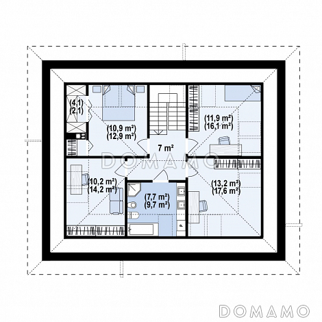 Проект загородного дома с мансардой, гаражом на одну машину, кладовой на кухне / План мансардного этажа