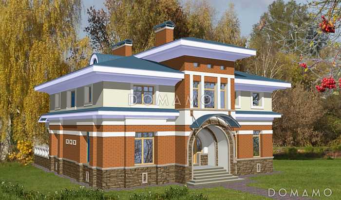 Проект двухэтажного коттеджа с террасой