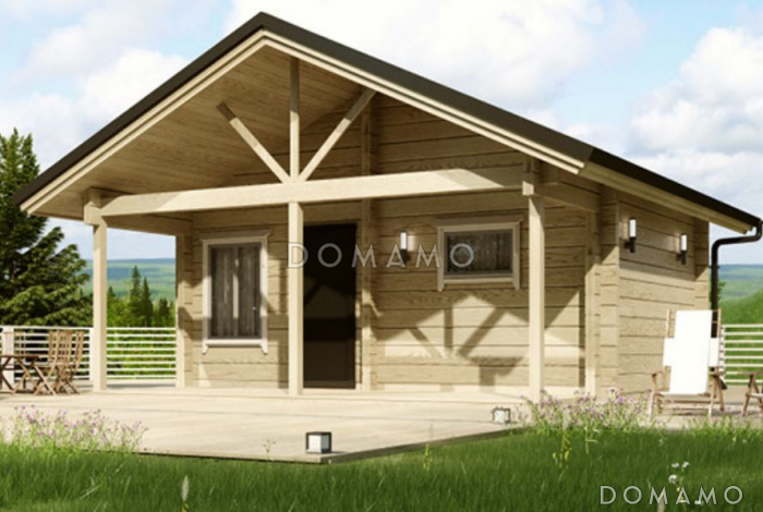 Проект бани из клееного бруса с крытой террасой