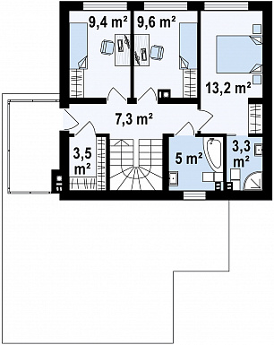 Проект современного двухэтажного дома из кирпича в стиле кубизм с пристроенным гаражом для двух автомобилей / План 2 этажа
