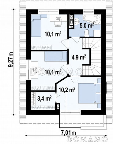 Проект небольшого двухэтажного дома из газобетона с тремя спальнями и балконом / План 2 этажа