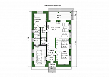 Проект дома с мастер-спальней, крытой террасой и встроенным гаражом / План 1 этажа