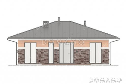 Проект одноэтажного дома с окнами в пол, тремя спальнями и выходом из гостиной в сад / Фасад 3