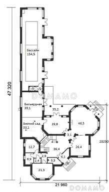 Проект дома из кирпича с зимним садом и бильярдной / План 1 этажа
