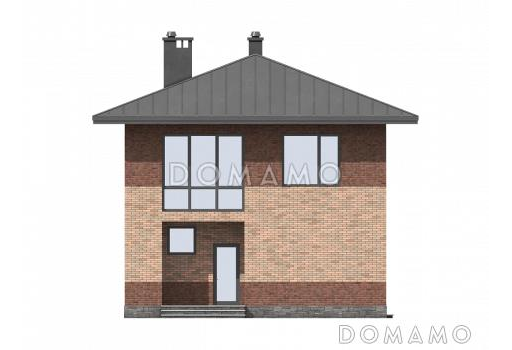 Проект загородного дома с террасой, комнатой на первом этаже, кладовой, лоджией / Фасад 1