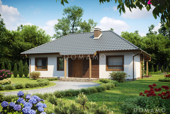 Проект одноэтажного дома из газобетона с тремя спальнями и крытой террасой