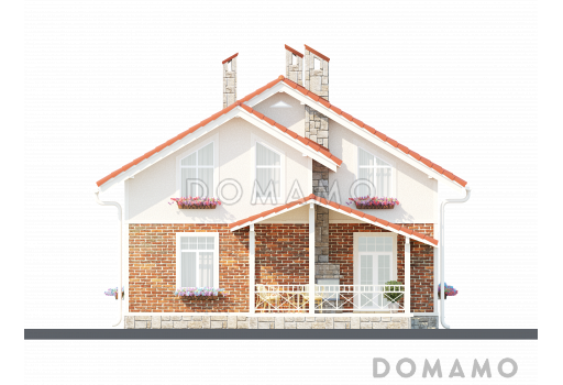 Проект коттеджа с эргономичной планировкой и террасой с барбекю / Фасад 2