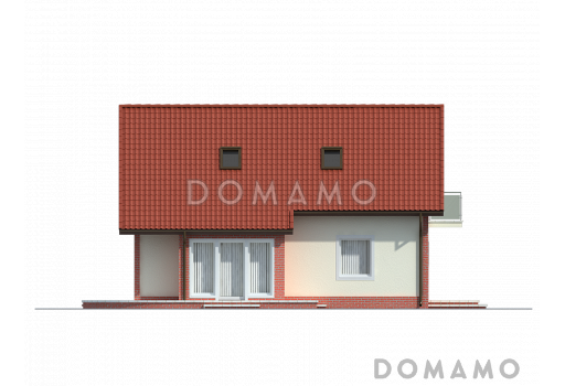 Проект одноэтажного мансардного дома из газобетона с эркером и большой площадью остекления в гостиной / Фасад 4